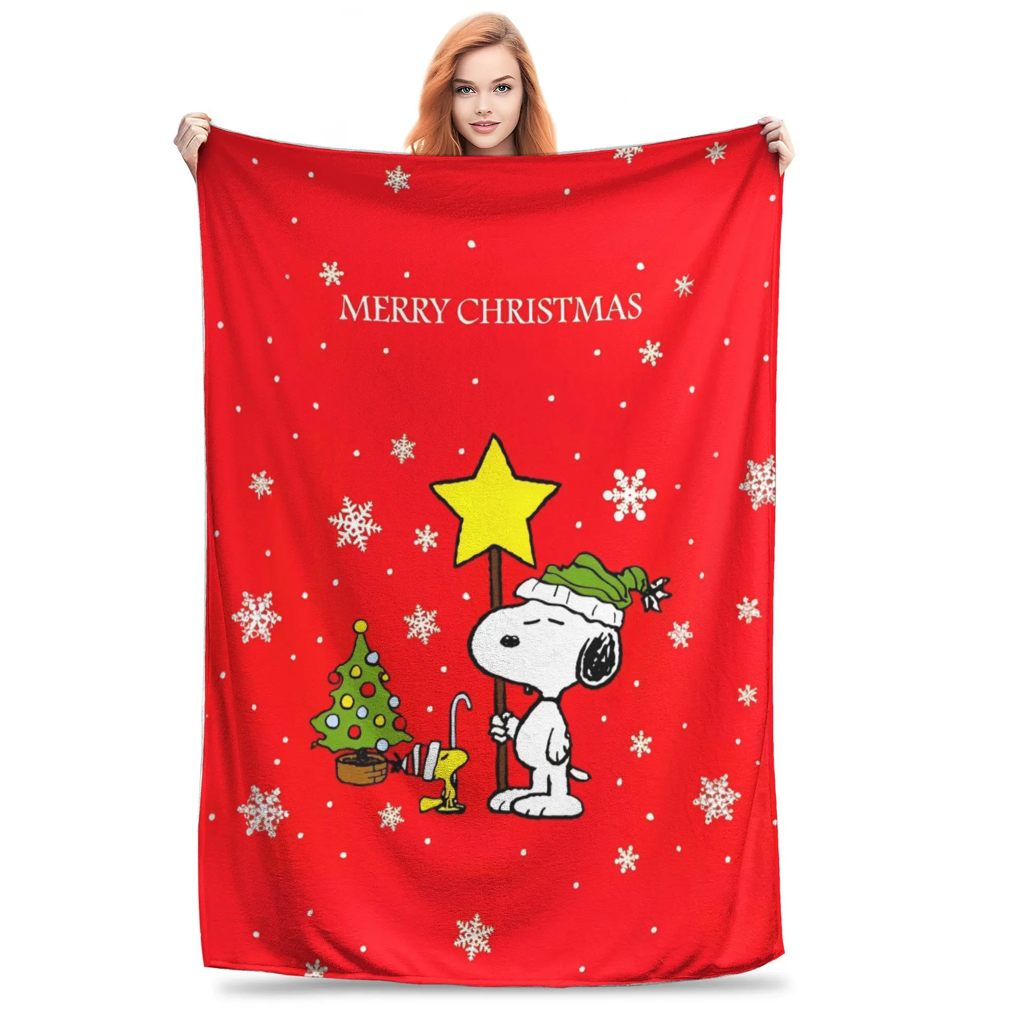 Cute Cartoon Snoopy Blanket Fleece Spring Autumn Christmas Breathable Super Soft Throw Blanket for Bedding Office Rug Piece