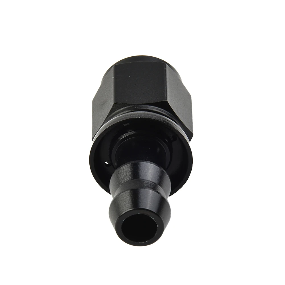 Adapter Swivel Fitting Top of the Line AN6 Female Swivel to 3/8 Straight Push On Hose Adapter in Solid Black Finish