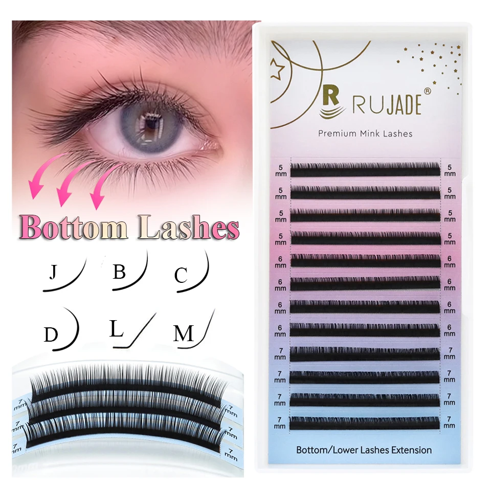 

Rujade J B C L M Curl Bottom Matte Black Lower Eyelash Extensions Natural Short Eyebrow Under Eyelash Individual Cashmere Lashes
