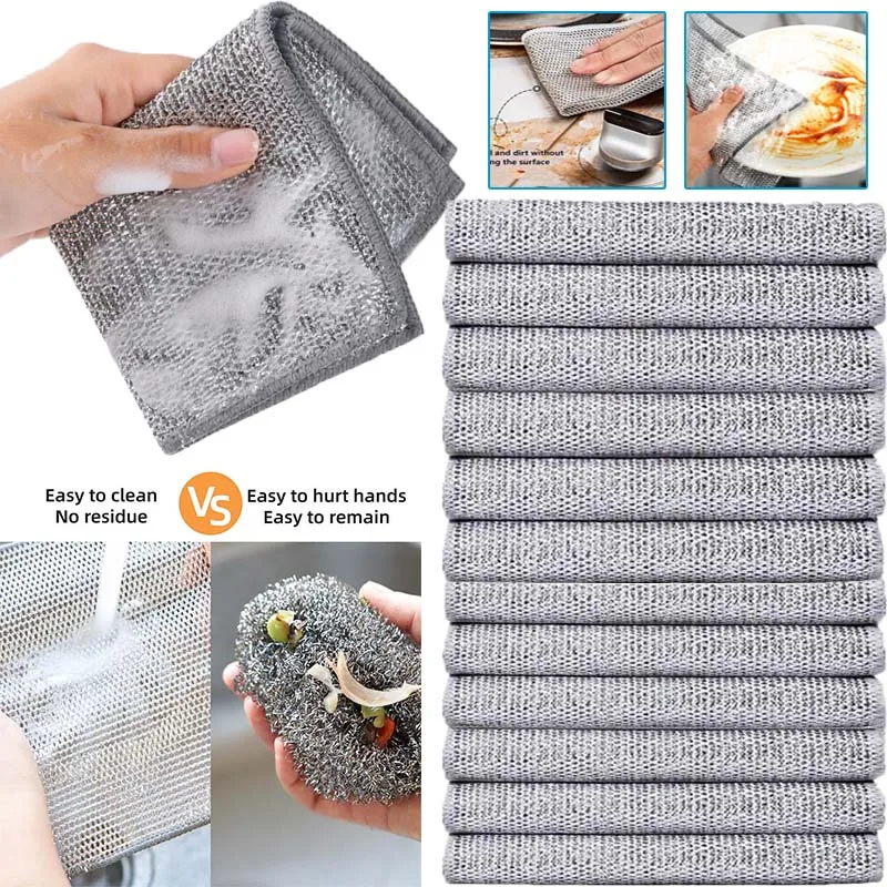 Double-Sided Silver Fabric Dishcloth Dish Towel Absorbent Non-Stick Oil Dish Rag Housework Cleaning Oil Removal Kitchen Cleaning