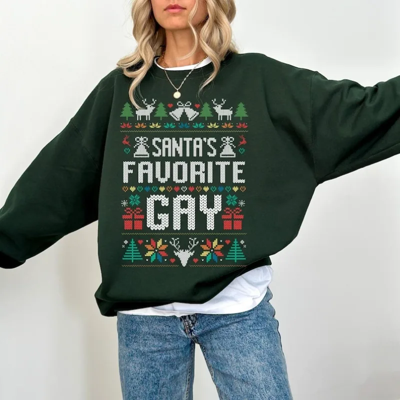 سويت شيرت المفضل للمثليين من سانتا للجنسين - سترة مضحكة لعيد الميلاد القبيحة LGBTQ للخريف والشتاء بغطاء للرأس حراري مريح #1