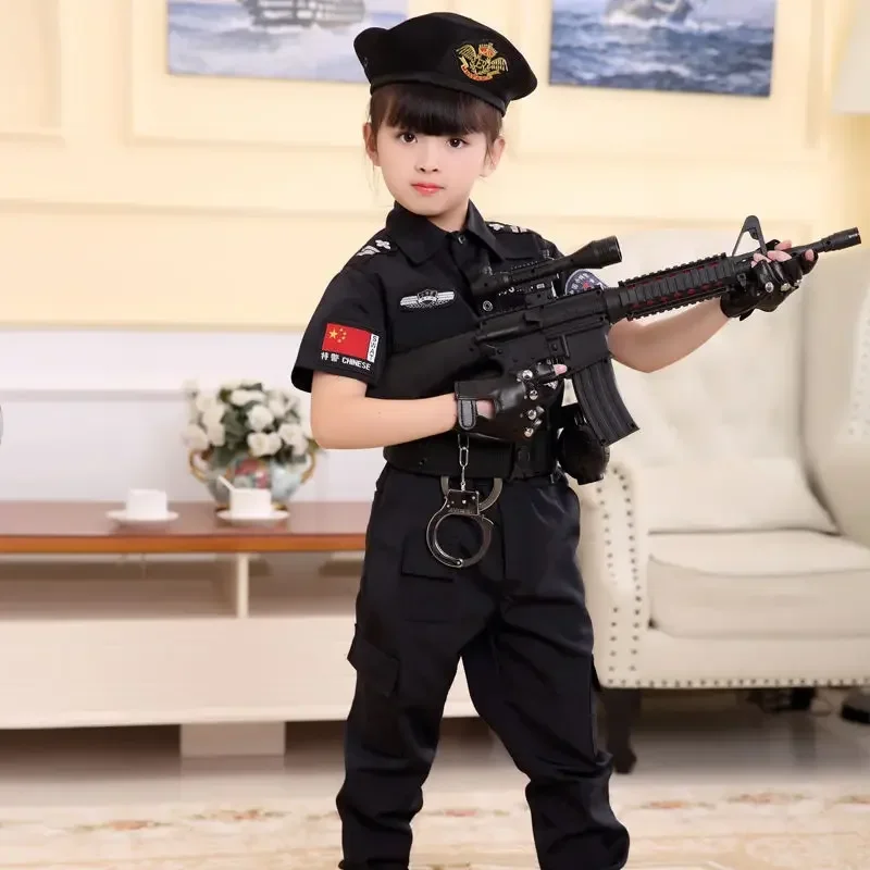 Cosbao Children Boys Girls Funny Policeman Costumes Kids Police Uniform Cosplay Clothing Suit Halloween Party Carnival Gift