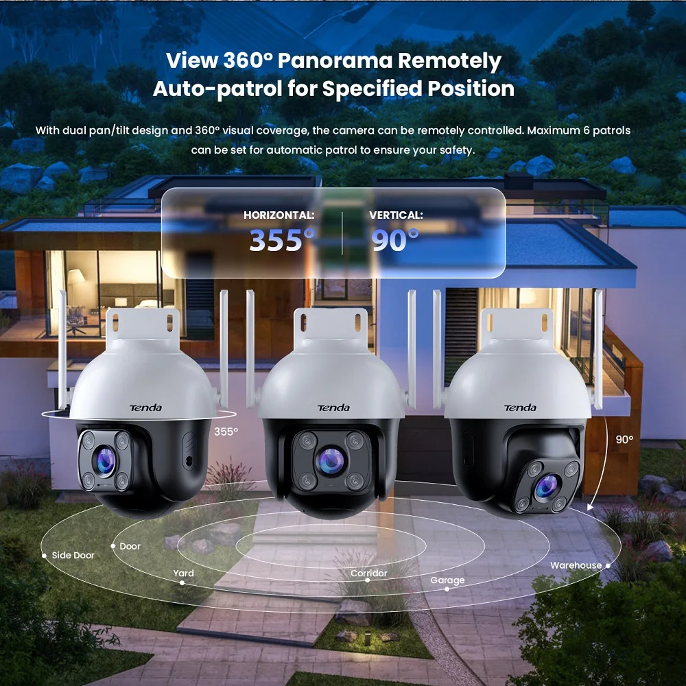 Telecamera Wi-Fi Pan/Tilt da Esterno Tenda 4MP CH7-WCA a Colori 360° °   Copertura visiva, visione notturna, rilevamento del movimento tramite IA, allarme intelligente