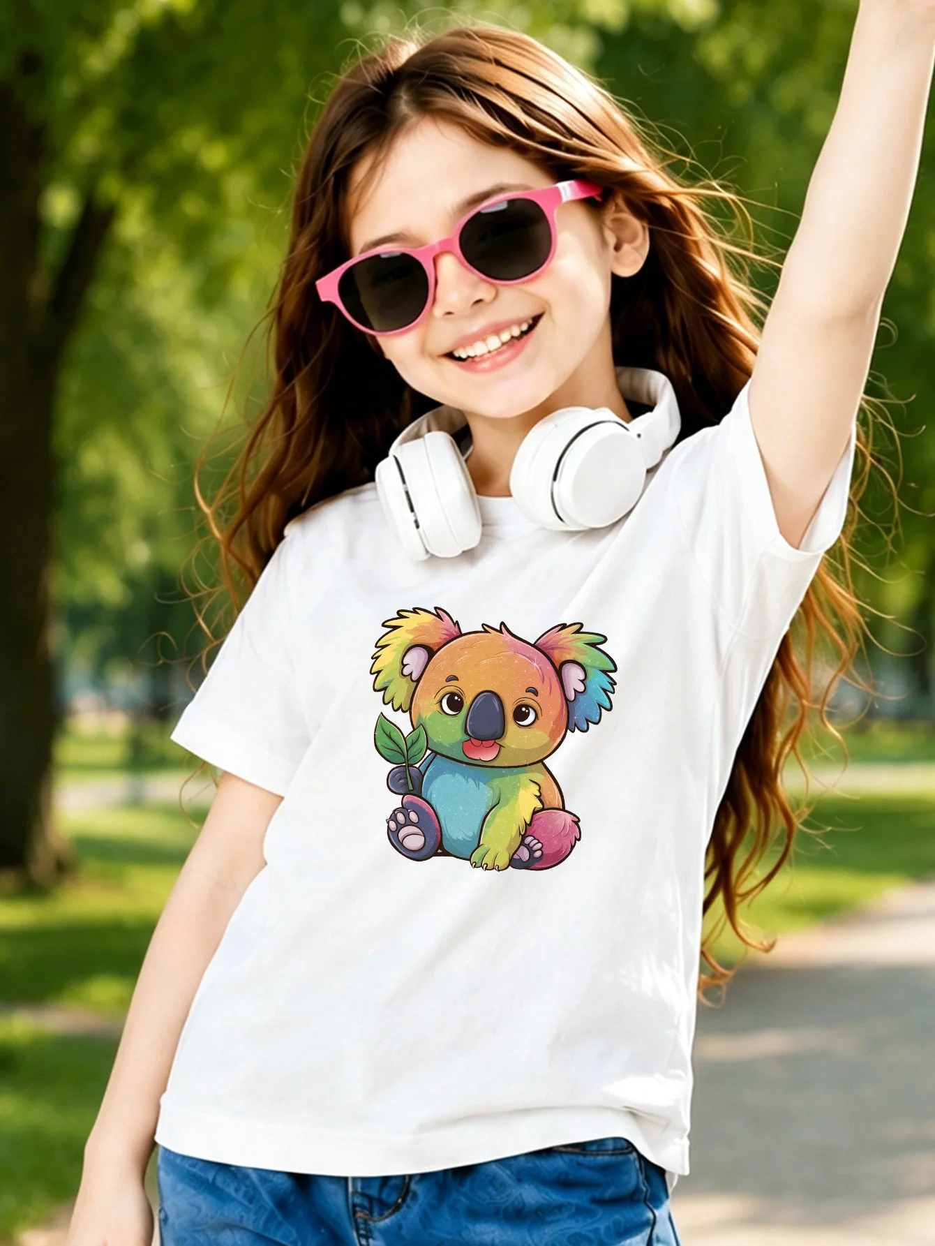Colorful Gradient Koala Print Kids T Shirt Boys Girls Cotton Short Sleeve Parent Child Lovely Animal Summer Casual Basic Tee