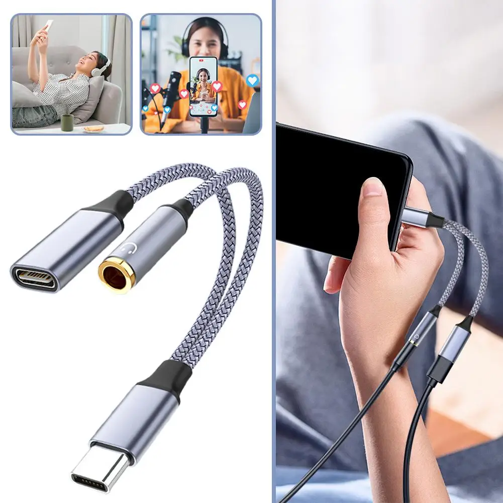 For Apple Adapter Listening To Music Two-in-one Audio Conversion Without Noise Fast Charging For 3.5mm Earphones Q6Y3