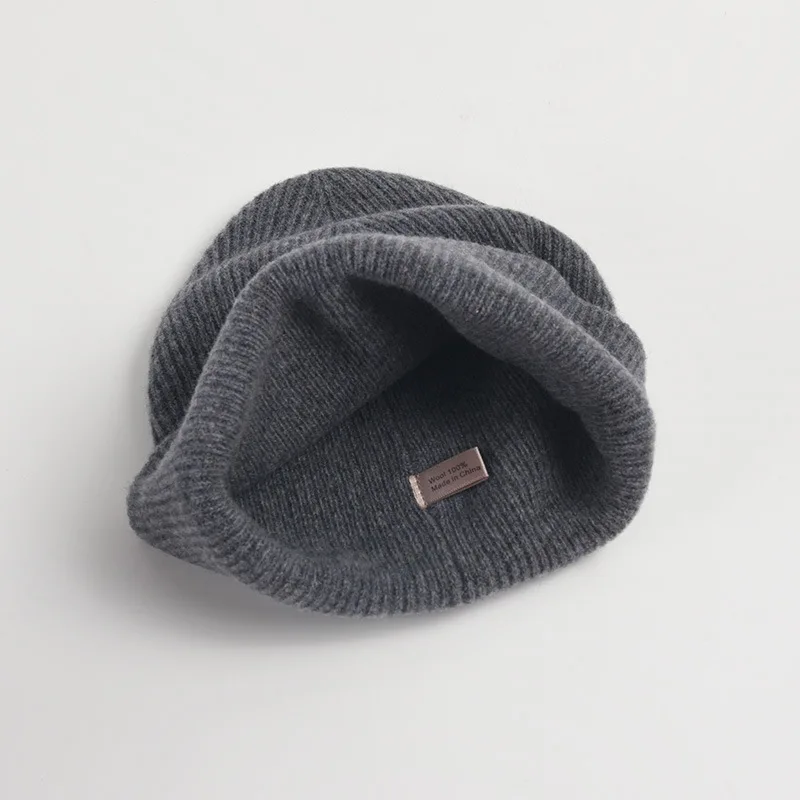 Premium 100% Pure Wool Knitted Hat Women Soft Cozy Warm Beanie Men Autumn Winter Casual All-Match Cold Cap