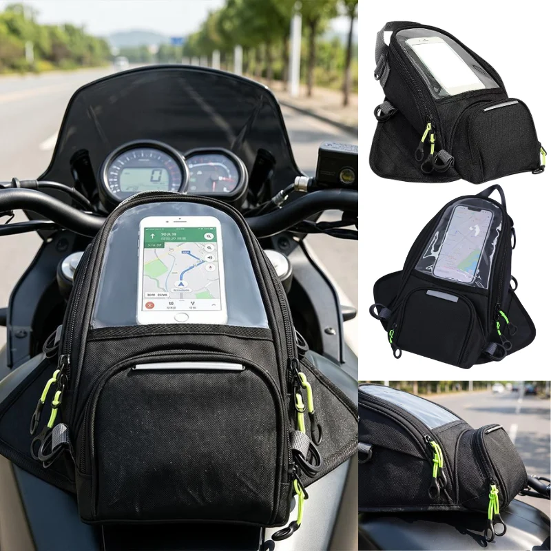 Multi‑Function Motorbike Magnetic Tank Bag With Transparent Phone Window Waterproof Oxford Cloth Motorcycle Riding Storage Pouch