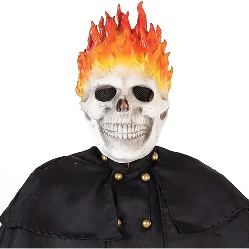 13 Máscara de jinete fantasma, máscaras faciales completas con calavera de llama para Halloween, esqueleto aterrador, caballero espeluznante, casco espeluznante, máscara, accesorios para fiesta de Carnaval