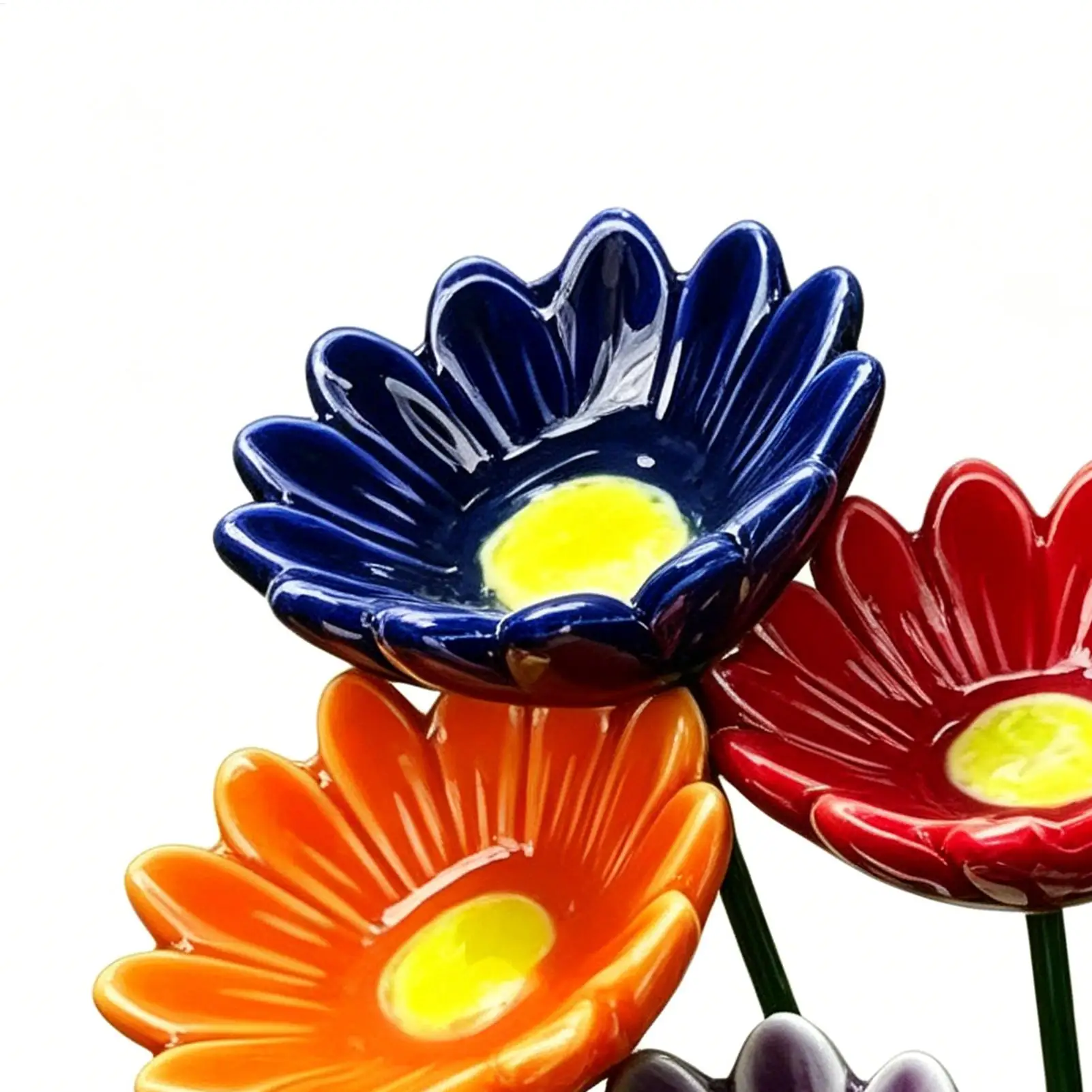 6Pcs Ceramic Bee Watering Station, Flower Shaped Bird Bath & Butterfly Feeder, Pollinator Garden Decor for Yard Lawn Patio view 2