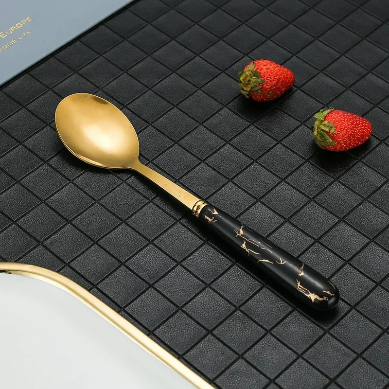 Stainless steel imitation ceramic handle net red Korean spoon beauty creative home coffee stirring spoon