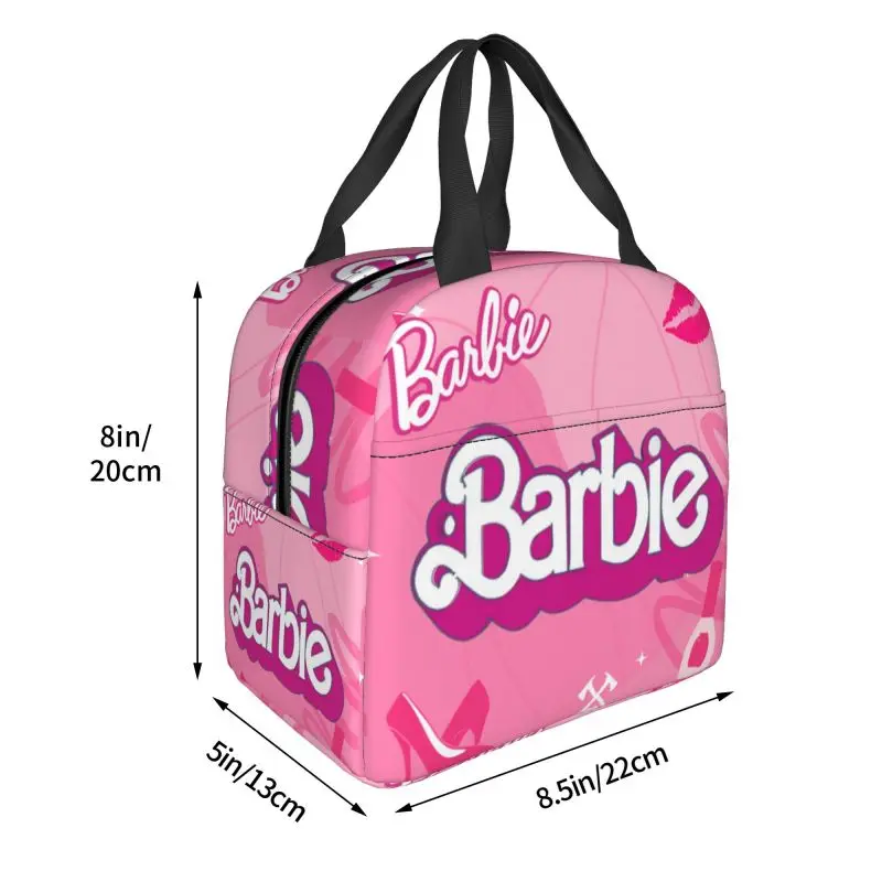 Custom Barbie Lunch Bag Portable Cooler Thermal Insulated Lunch Box For Women Kids School Children Picnic Travel Food Tote Bags