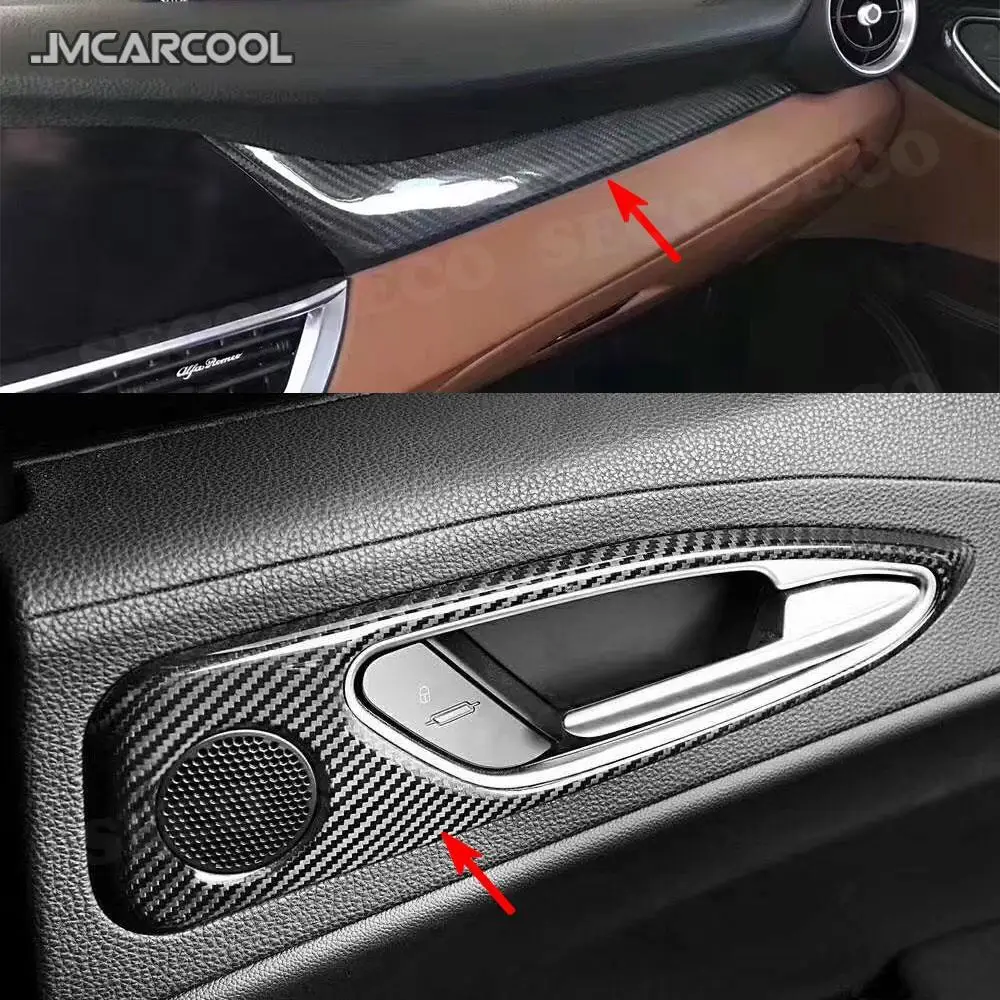 Car Interior Center Console Gear Shift Panel Trim Frame for Alfa Romeo Giulia 2016-2018 Dry Carbon Fiber Door Handle Covers