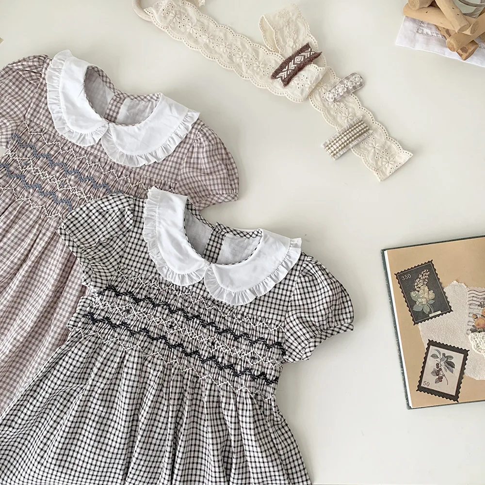 Baby Girls Dresses Toddler Plaid Dress With Smocking Children Summer Clothes 1-6Y