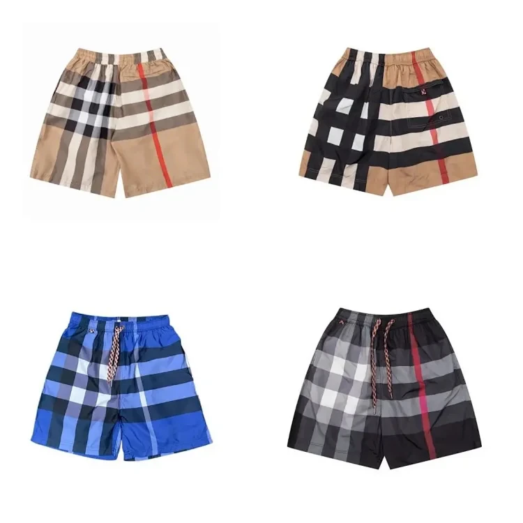 New Men Classic Vintage Plaid Quick Dry Beach Shorts Loose Casual Short Pants Luxury Check Pattern Streetwear Summer Workout