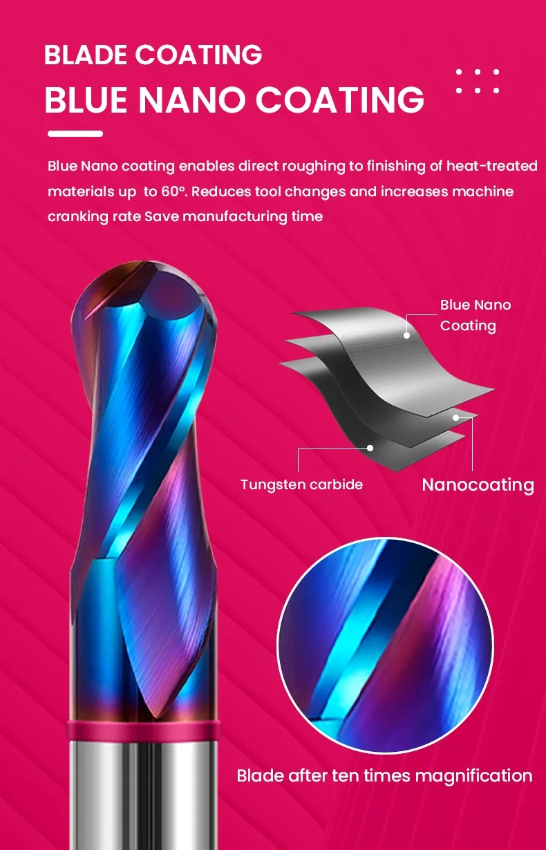AZZKOR TGP-HRC70 2F Schaftfräser mit Farbring, blauer Nano-Beschichtung, Wolframstahl-Hartmetall-Kugelkopf-Fräser für CNC-Maschinen – Detail 7