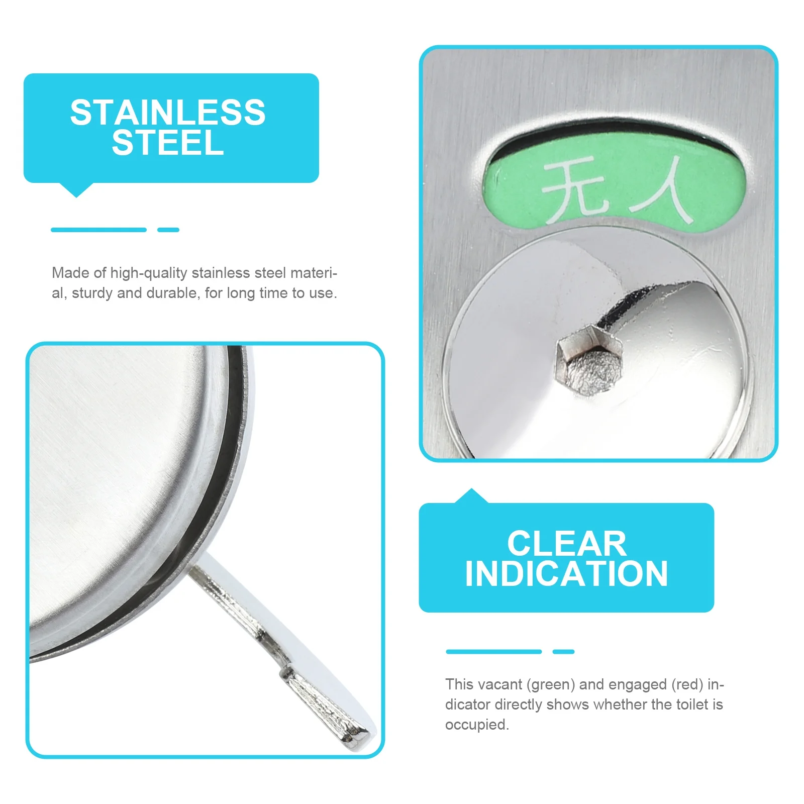قفل مؤشر باب المرحاض من الفولاذ المقاوم للصدأ، أخضر وأحمر، حالة شغل، قسم المرحاض العام، مزلاج الخصوصية