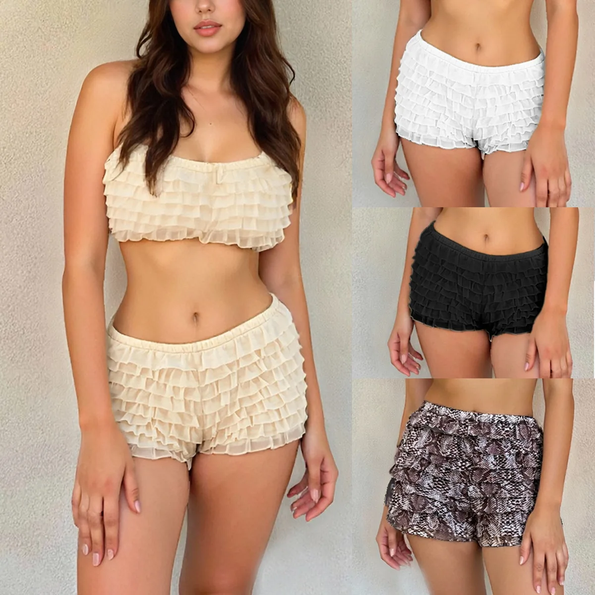 

Сексуальные шорты-юбка для женщин с рюшами, однотонные, волнистые, в стиле Pure Desire