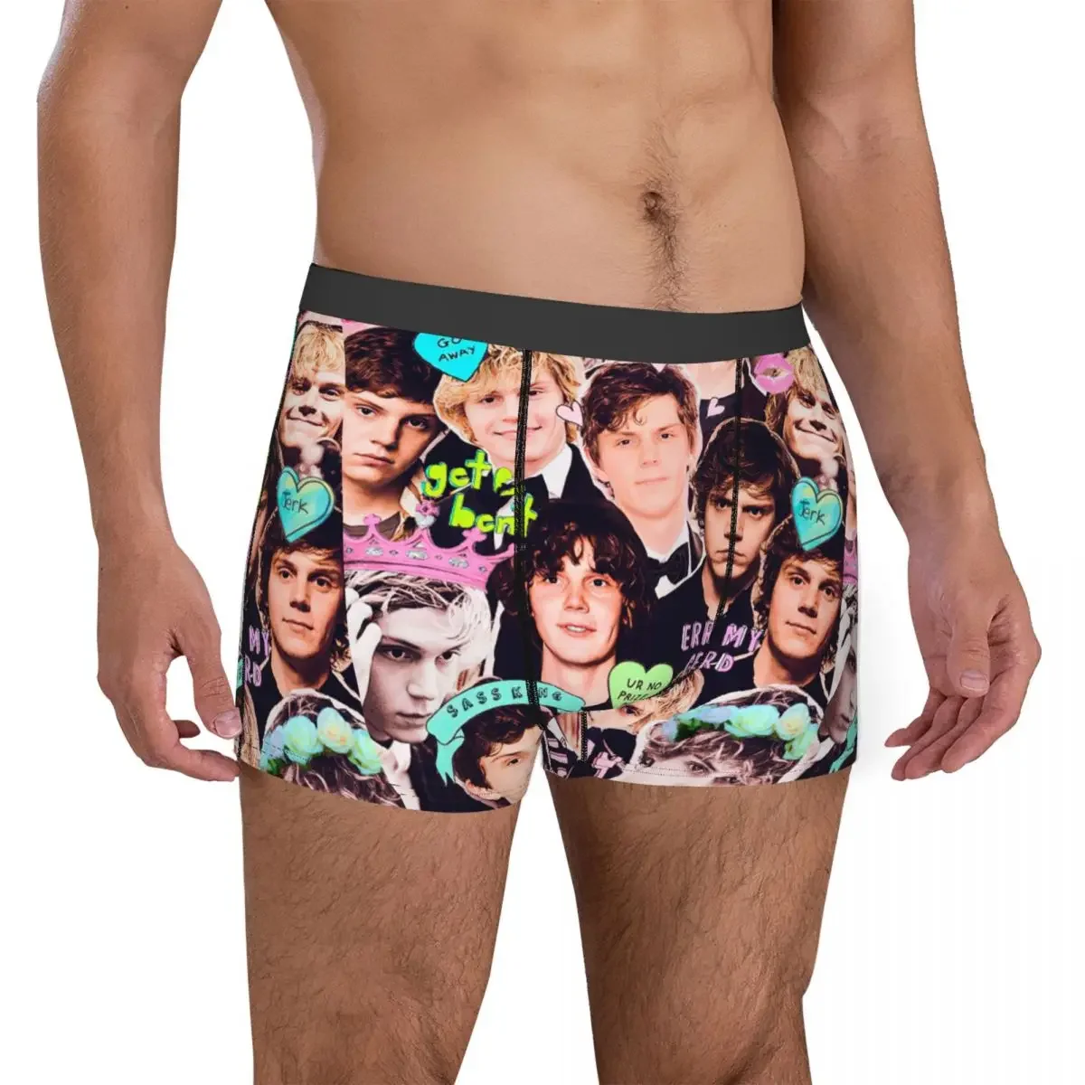 Evan Peters Collage uomo intimo Acto Movie Boxer slip pantaloncini mutandine novità mutande a vita media per uomo