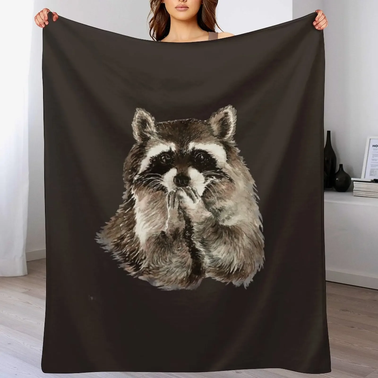 Cute Raccoon Blowing Kisses Throw Blanket All Season Soft Lightweight Blanket for Home