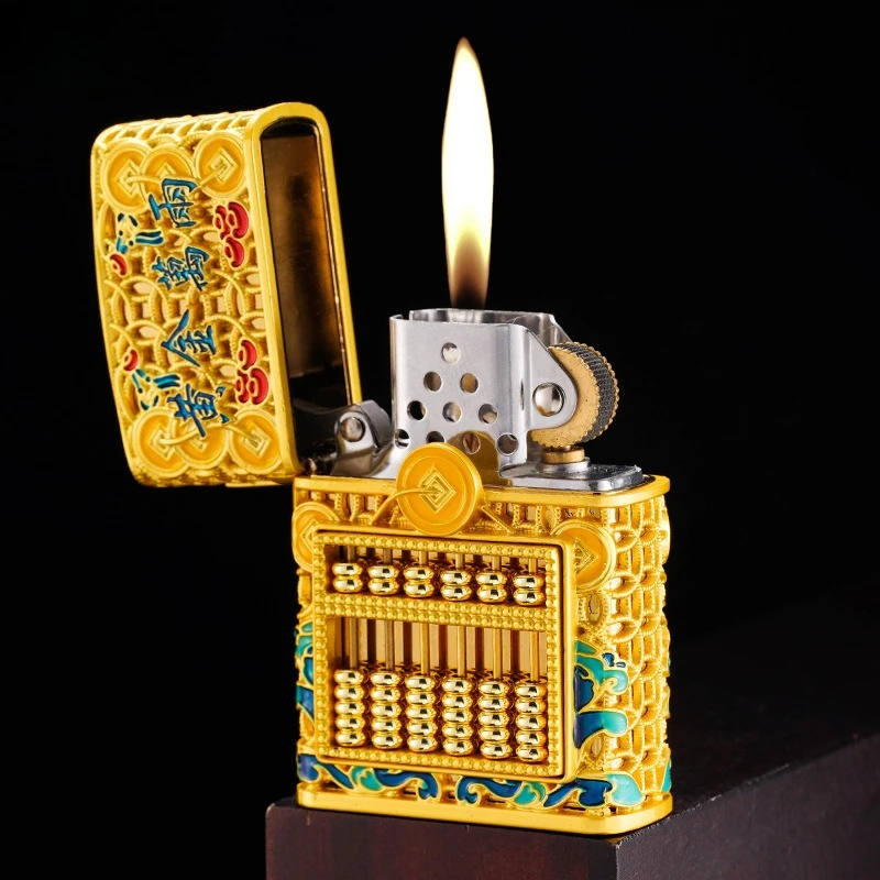 2026 New Metal shell grinding wheel lighter enamel process brass forging windproof high-end business gift cigarette accessories