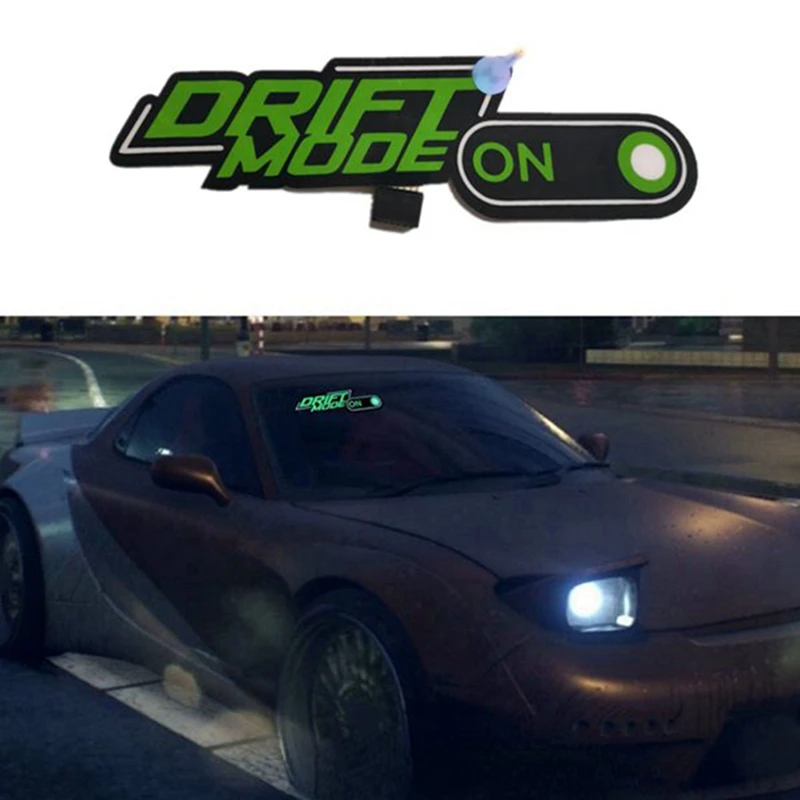 Drift Mode On Drive Safe Glow Panel Light Emitting Window Racing Car Sticker Windshield Decorative LED Light Accessories