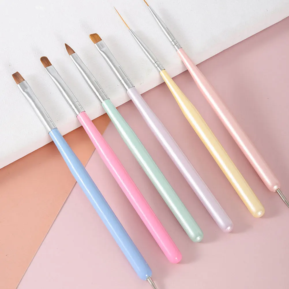 

6 Pcs Nail Art Brushes Durable Wooden Tips Fine Drawing Tools Reusable Water Cleanable Manicure Pens Nail Gel Pens