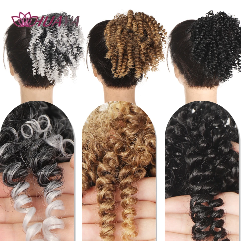 Synthetic Afro Kinky Curly Ponytail Extension for Women Puff Bun Hairpiece Scrunchie Updo Daily Party Hair Accessories