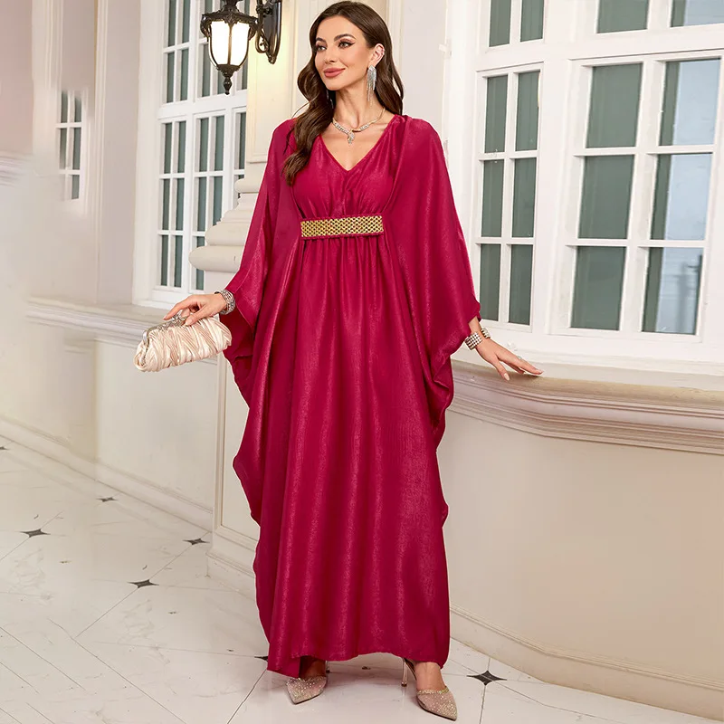 Women's Plus Size Moroccan Print V-Neck Batwing Kaftan Loose Fit Beach Dress Bathing Suit Cover Up