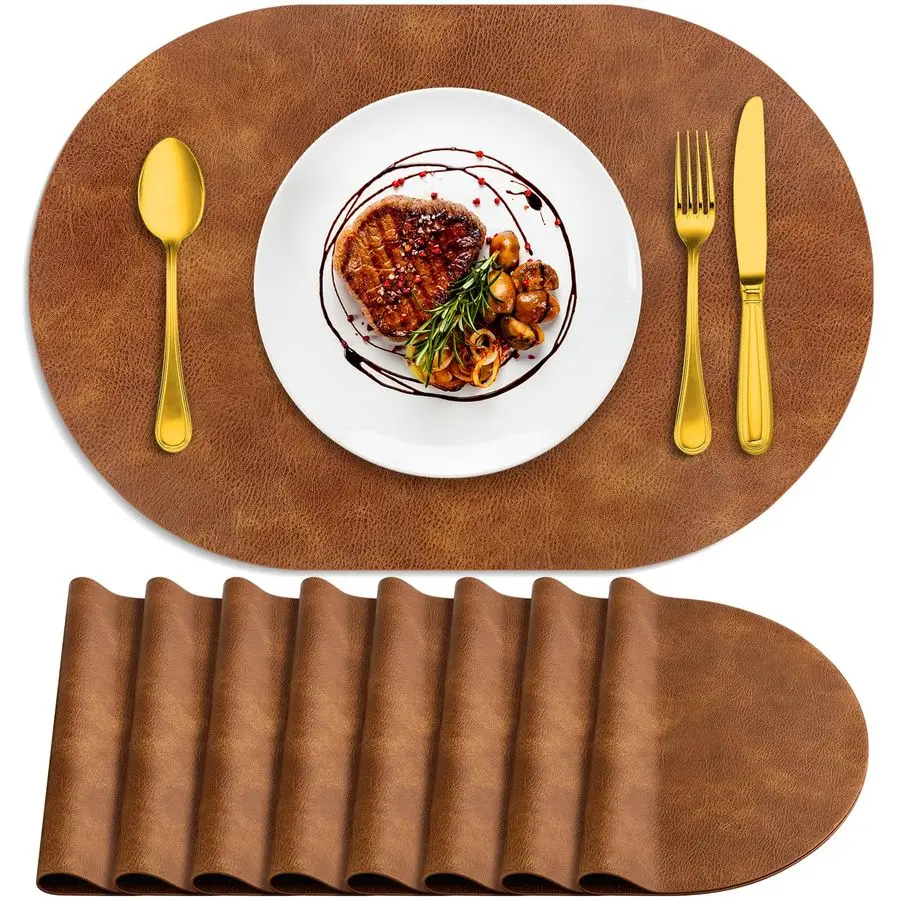 

Placemats, Heat Resistant Oval Placemats Set of 8 Washable 12 x 17 Inch, Waterproof Table Mats, Wipeable Pu Place Mats for Kitch