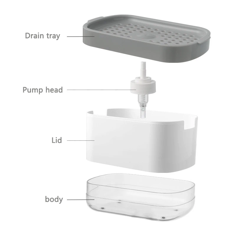 Soap Dispenser Box Press Dispenser Scrubbing Liquid Container Kitchen Bathroom Automatic Detergent Foam Box with Sponge Holder