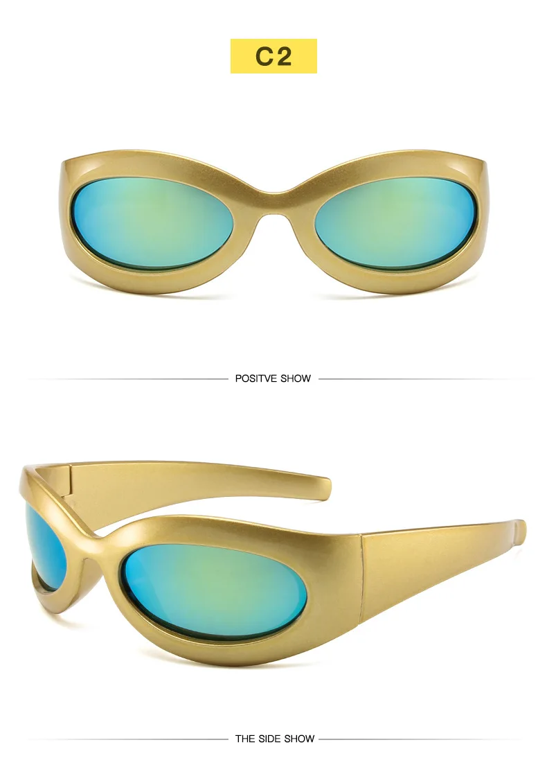 Übergroße Y2K-Sonnenbrille für Damen, trendig, großer Rahmen, Vintage-Sonnenbrille, modisch, futuristisch, Punk, Silbertöne, 2000er-Jahre – Detail 6