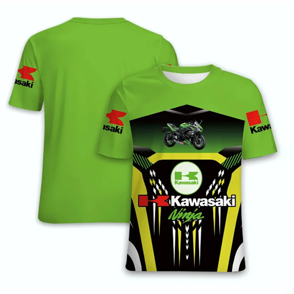 

Kawasaki Summer Classic Short-Sleeved T-Shirt Men's Motorcycle Themed T-Shirt Breathable Quick-Drying Outdoor Casual Sports Tops