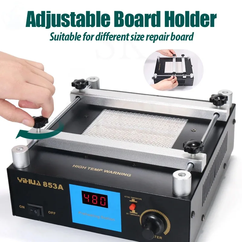 

YIHUA 853A ESD BGA Rework Station 450W Digital Display IR Preheat Preheating Soldering Station PCB Desoldering 110V 220V