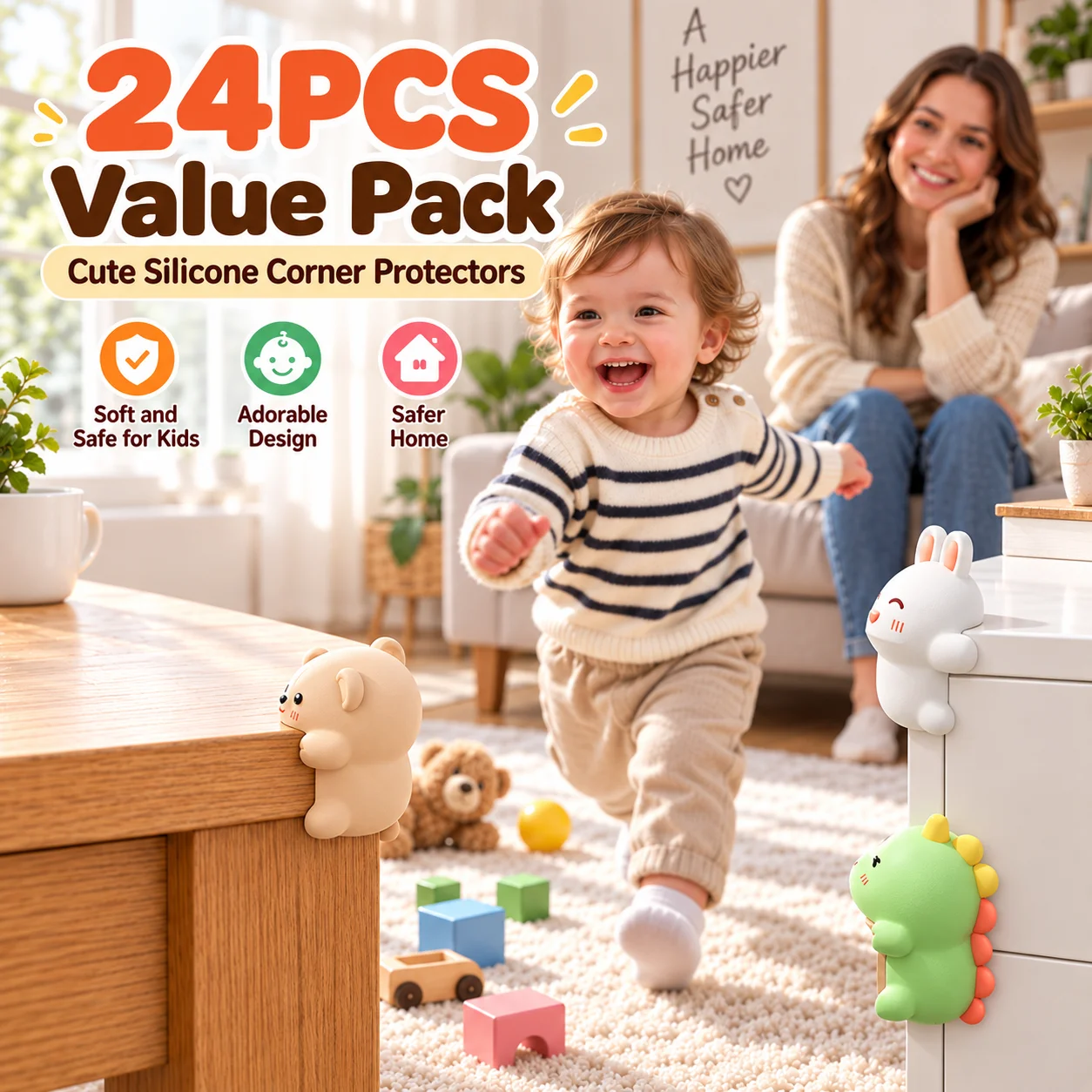 24PCS Cute Animal Silicone Corner Protectors for Table Furniture Edge Cushion Bear Dinosaur Rabbit Guards for Home Kids Room