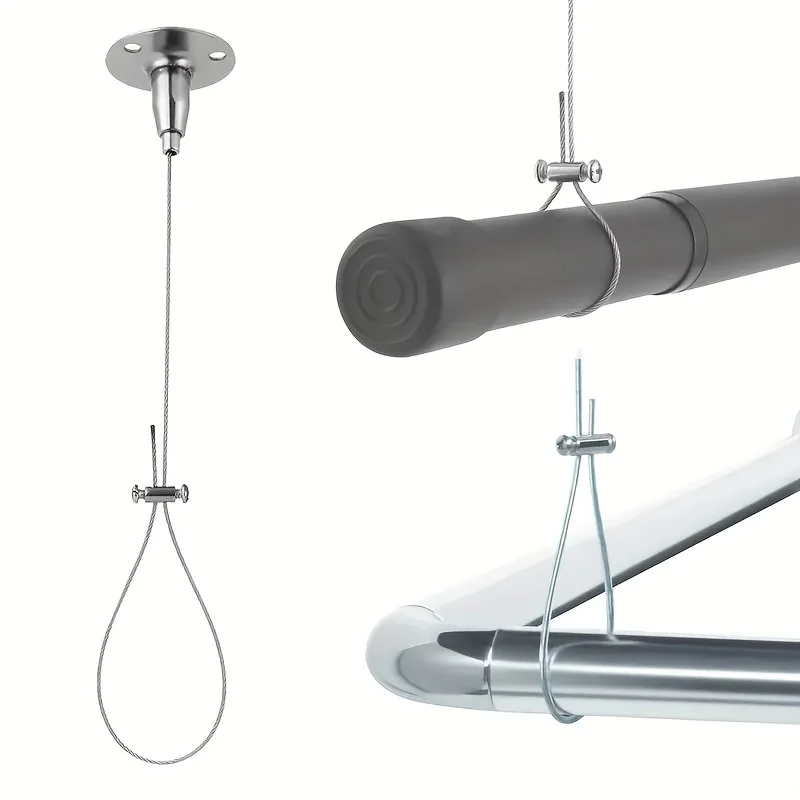 1pc Curtain Rod/Shower Curtain Rod Support Rope, Adjustable Ceiling Hanging Bracket, Suitable for Curved/L-Shaped/Curtain Rods