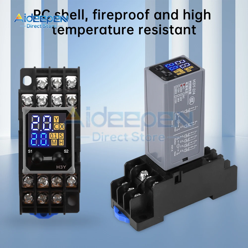 H3Y-4 Small Adjustable LCD Digital Display Time Relay Dual Time Cycle Time Control Delayer DC 12V 24V AC 220V With Base