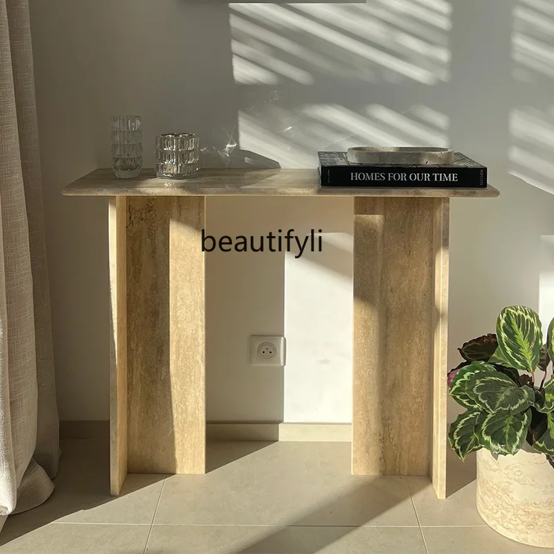 

A57 Wabi Sand Wind Natural Travertine Entrance Entrance Table Light Luxury Hotel Modern Home Corridor Wall Long Table