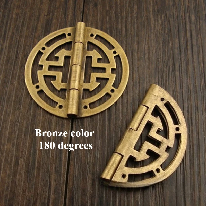 Retro round brass hinge with screw hollow pattern, Chinese retro decorative wooden jewelry box