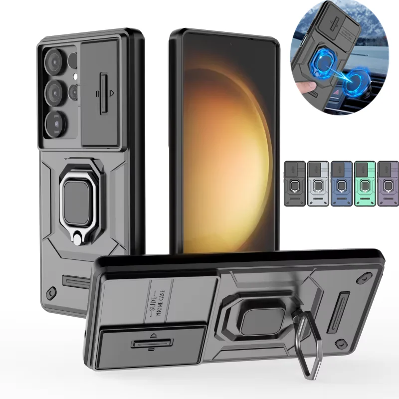 

Slide Camera Protect Cover For Samsung Galaxy S25 Ultra S25 Plus S 25 Magnetic RIng Holder Shockproof Armor Phone Case