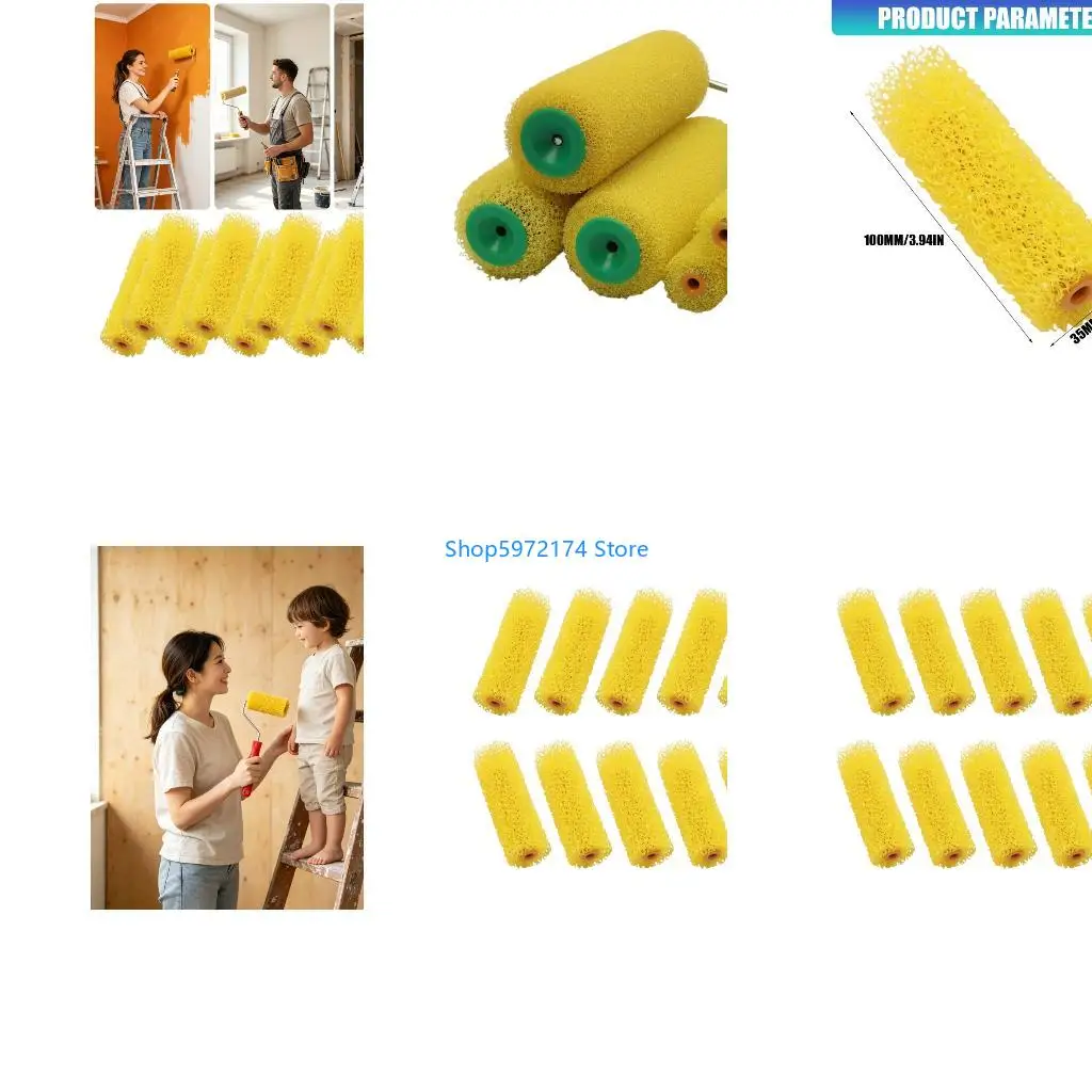 Y3NB Reusable Sponge Roller Set with Finger Support 10 Brushes Foam Paint Roller Cleaning Equipment for Tight Space