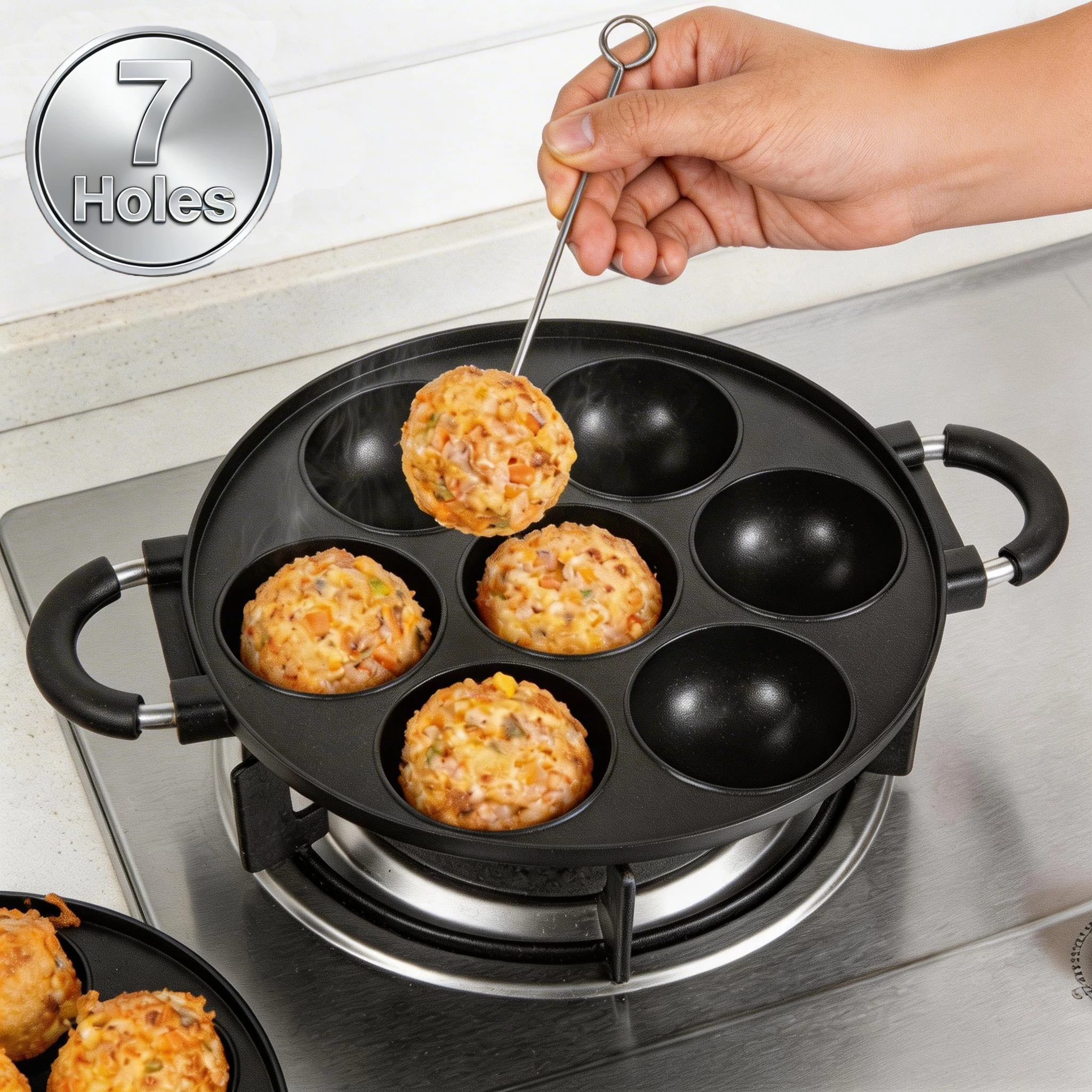 16/7 Holes Takoyaki Pan Aluminum Alloy Takoyaki Maker Plate Non-stick Coating Pancake Ball Maker Home Kitchen Baking Utensils