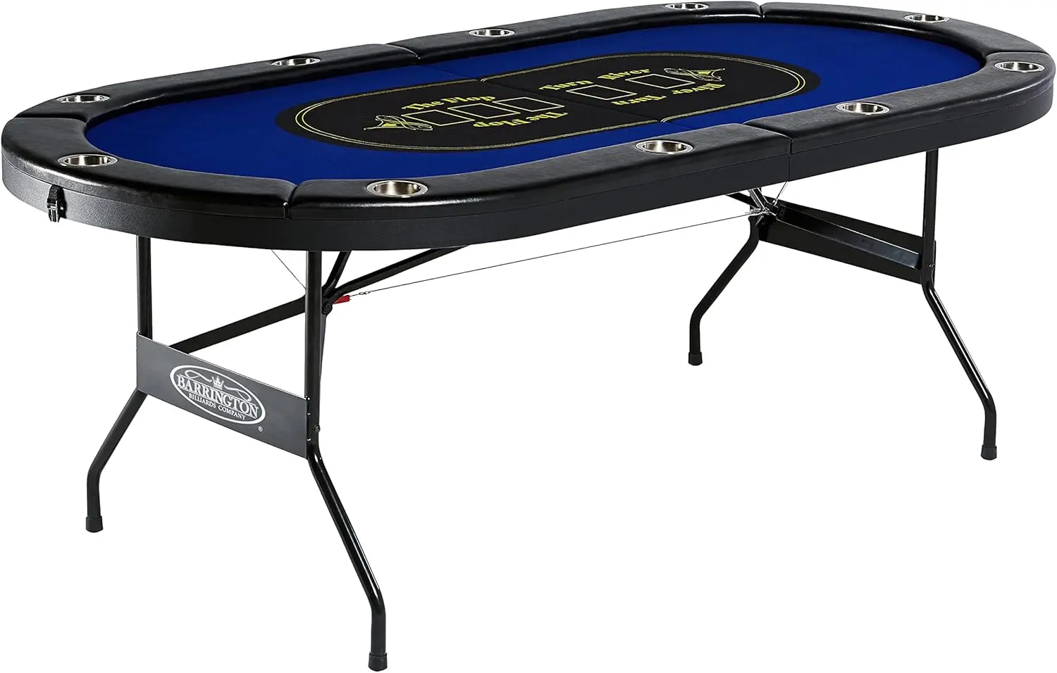 10 Player Classic Poker Table with Padded Rails and Cup Holders, Black/Blue, 84 Inches