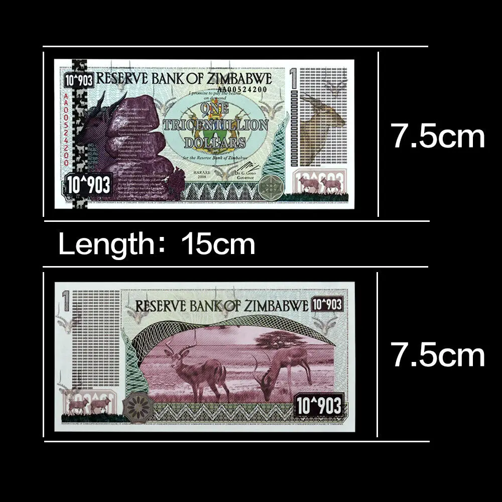 10Pcs Zimbabwe One Tricentillion Dollars Serial Banknotes with UV Anti-counterfeiting Collect Gift - Rare