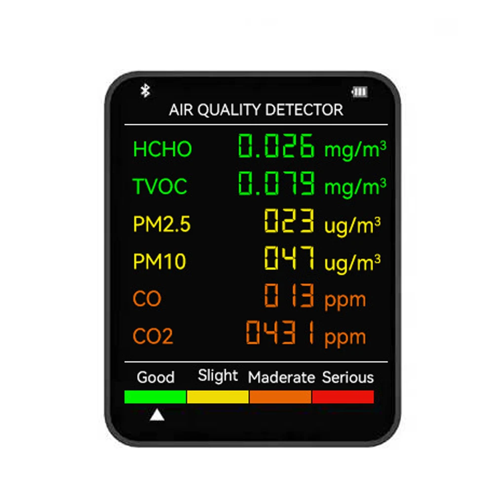 

6 In 1 PM2.5 PM10 HCHO TVOC CO CO2 Meter Air Quality Detector CO Carbon Dioxide Formaldehyde Monitor