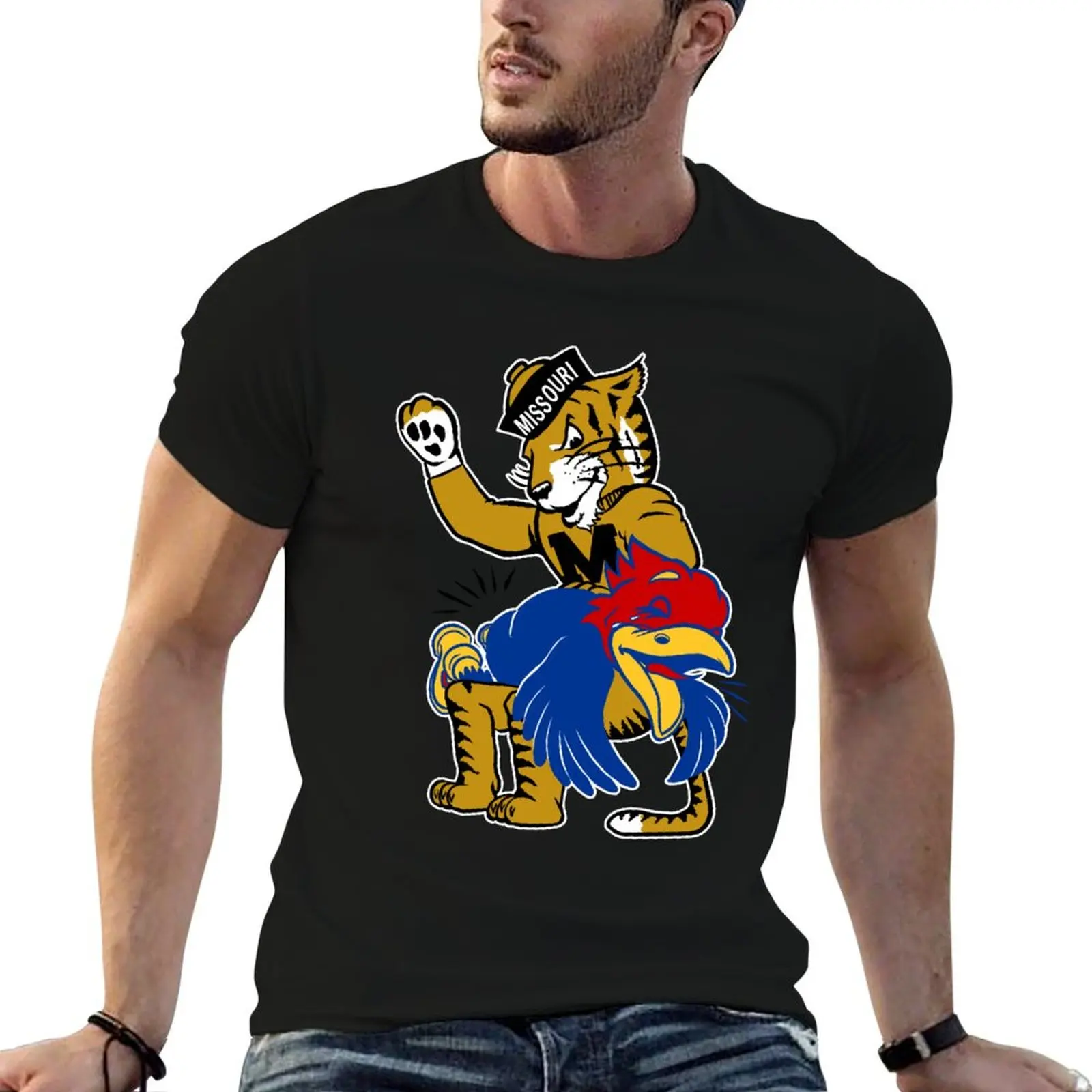 Vintage M-U Tiger vs. K-U Jayhawk Spanking T-Shirt shirts graphic customs design your own luxury clothes men