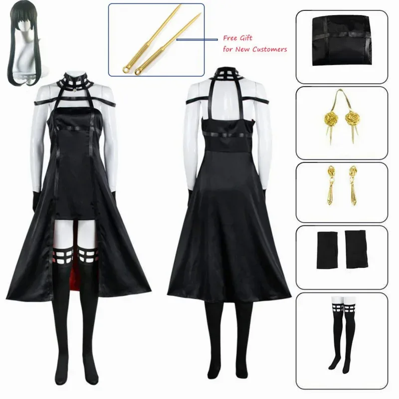 Аниме Spy X Family Yor Forger Косплей Парик Платье Костюм Assassin Готическая Черная Красная Юбка Наряд Униформа Yor Briar Серьги Реквизит Парики
