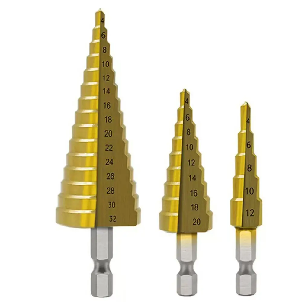 6 Titanium Plated HSS Spiral Step Drill Bit Hole Cutter Woodworking Carpentry Tool Multifunctional Metal Working Gear Bit