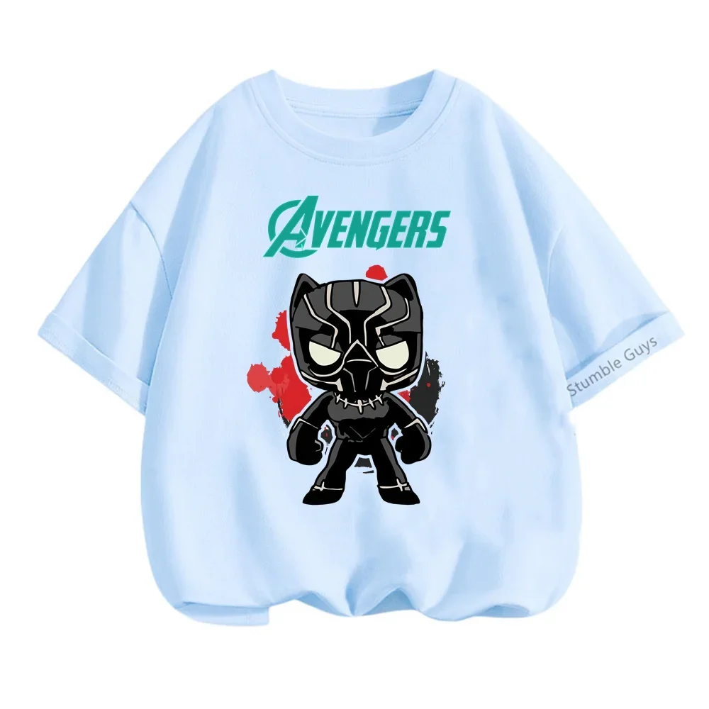 Letnie Avengers czarna pantera T-shirt dziecięcy dorywczo chłopięce ubrania dziewczęce śmieszne fajne chłopięce dzieci Marvel Harajoku Streetwear