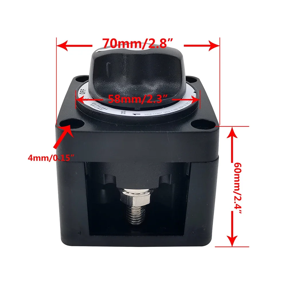 4 Position Marine Battery Selector Switch with Isolator Function for Boats RVs 32V DC 300A Continuous Current Capacity
