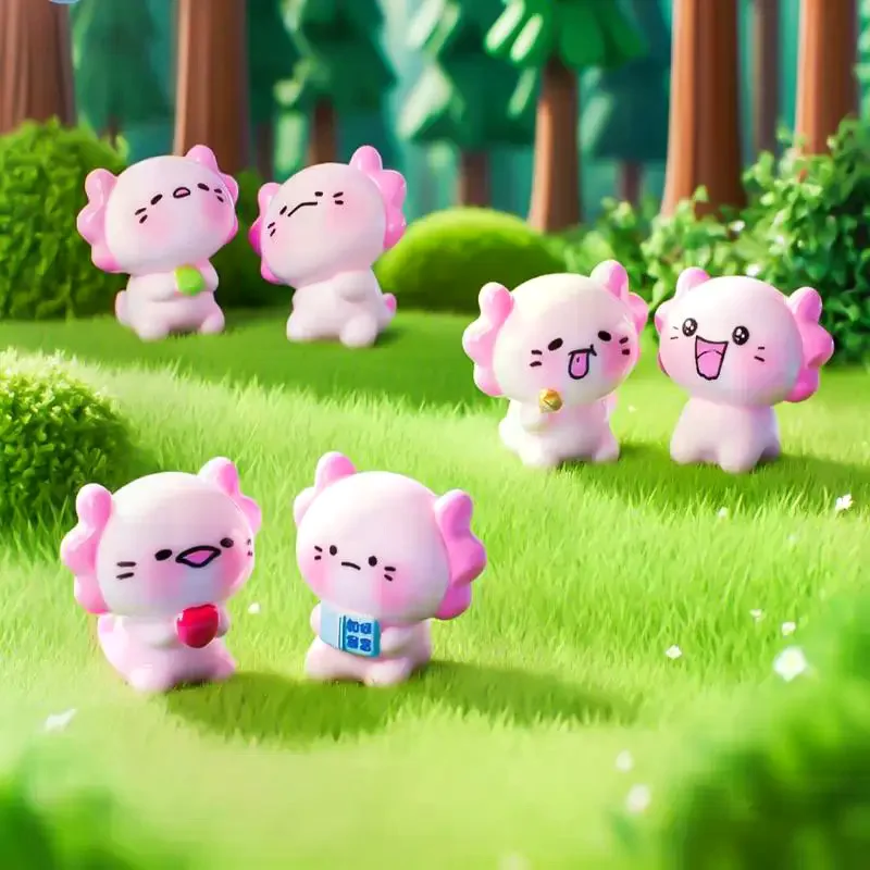 6Pcs Mini Resin Axolotl Figures, Micro Landscape Ornaments for Fairy Garden, Teacup & Desk Decoration